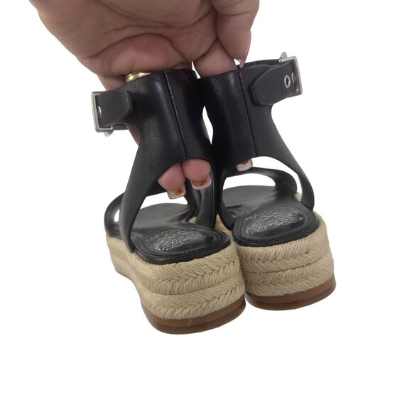 Vince Camuto Black Leather Espadrille Sandals Ankle Strap & Buckle Womens SZ 6.5 - Picture 8 of 14